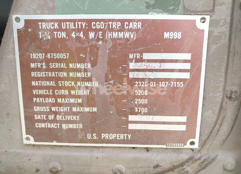 Photo 9 of 1987 American General H1 (VIN 035621)