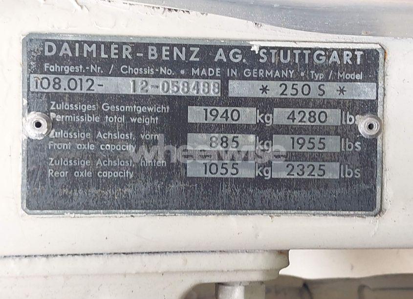 Photo 9 of 1968 Mercedes 250 S (VIN 10801212058488)