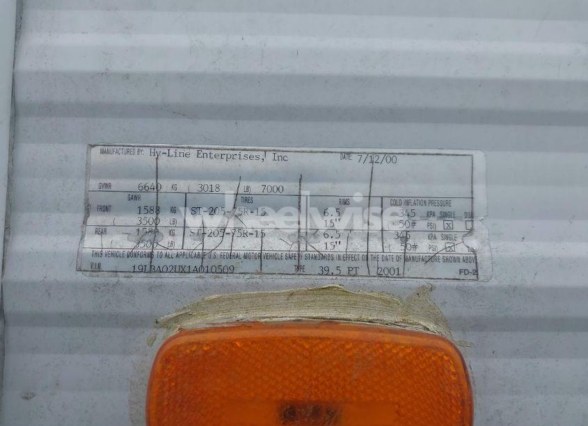 Photo 9 of 2001 Hy Line PARK MODEL TRAVEL TRAILER (VIN 19LBA02UX1A010509)