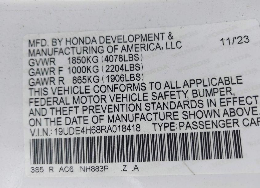 Photo 9 of 2024 Acura Integra A-SPEC W/ TECHNOLOGY (VIN 19UDE4H68RA018418)