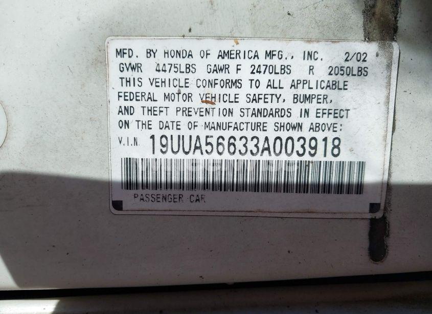 Photo 9 of 2003 Acura Tl 3.2 (VIN 19UUA56633A003918)