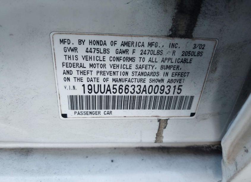 Photo 9 of 2003 Acura Tl 3.2 (VIN 19UUA56633A009315)