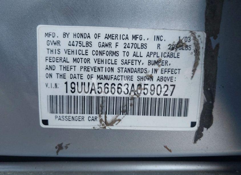 Photo 9 of 2003 Acura Tl 3.2 (VIN 19UUA56663A059027)