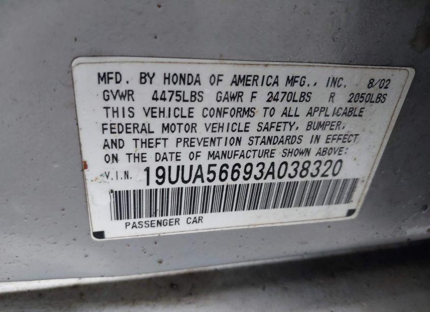 Photo 9 of 2003 Acura Tl 3.2 (VIN 19UUA56693A038320)