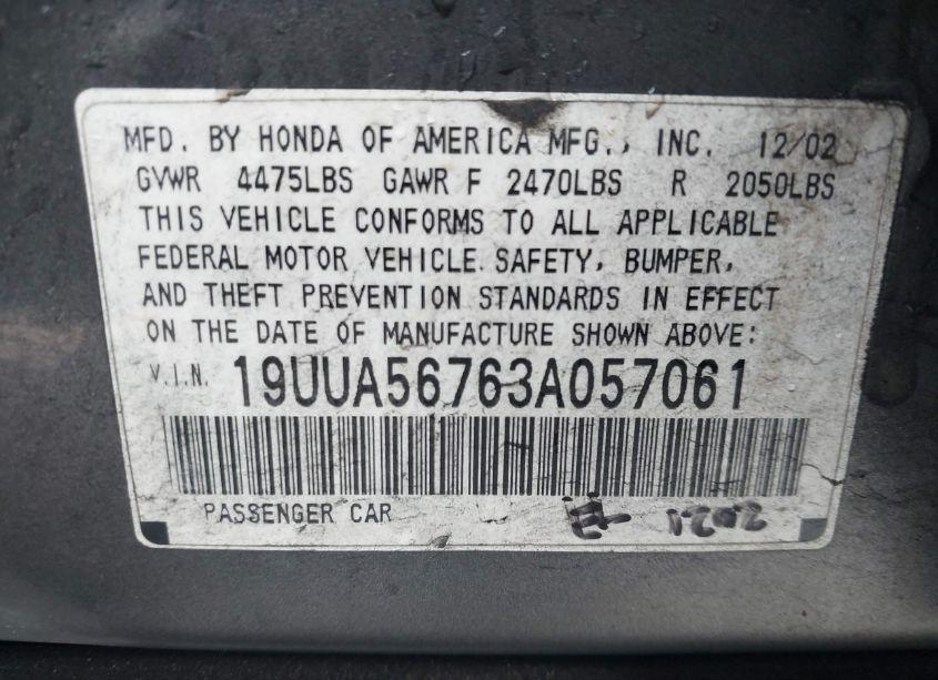 Photo 9 of 2003 Acura Tl 3.2 (VIN 19UUA56763A057061)