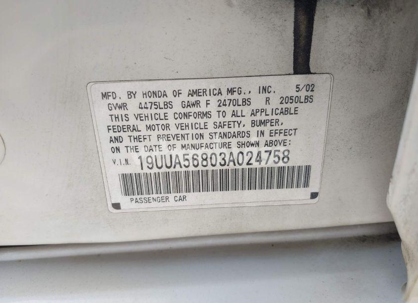 Photo 9 of 2003 Acura Tl 3.2 TYPE S (VIN 19UUA56803A024758)