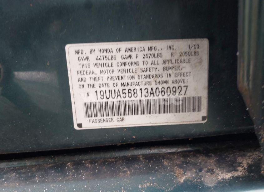 Photo 9 of 2003 Acura Tl 3.2 TYPE S (VIN 19UUA56813A060927)