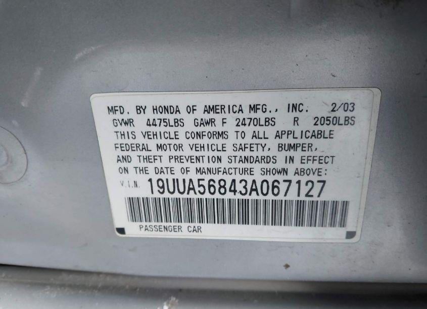 Photo 9 of 2003 Acura Tl 3.2 TYPE S (VIN 19UUA56843A067127)