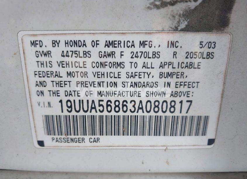 Photo 9 of 2003 Acura Tl 3.2 TYPE S (VIN 19UUA56863A080817)
