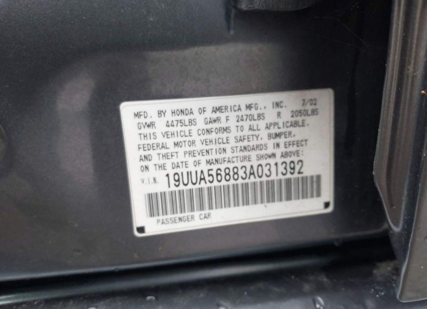 Photo 9 of 2003 Acura Tl 3.2 TYPE S (VIN 19UUA56883A031392)