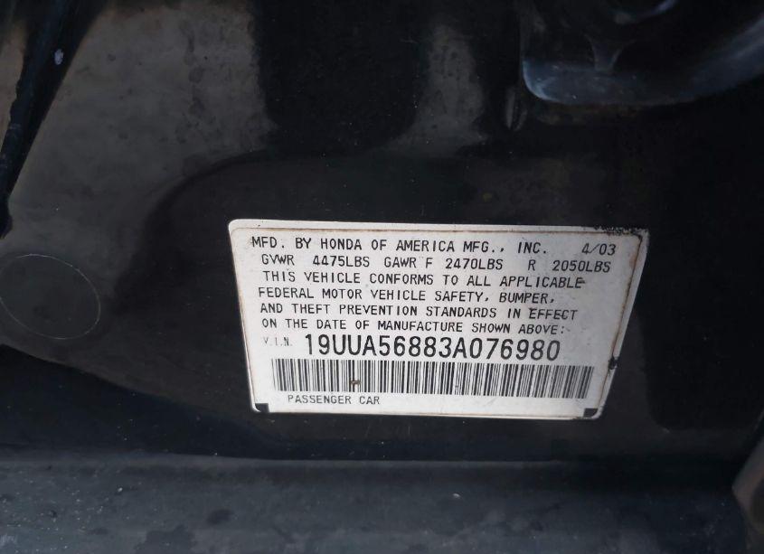 Photo 9 of 2003 Acura Tl 3.2 TYPE S (VIN 19UUA56883A076980)