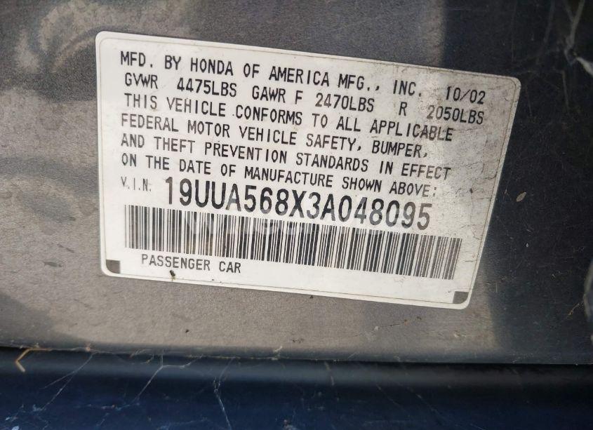 Photo 9 of 2003 Acura Tl 3.2 TYPE S (VIN 19UUA568X3A048095)