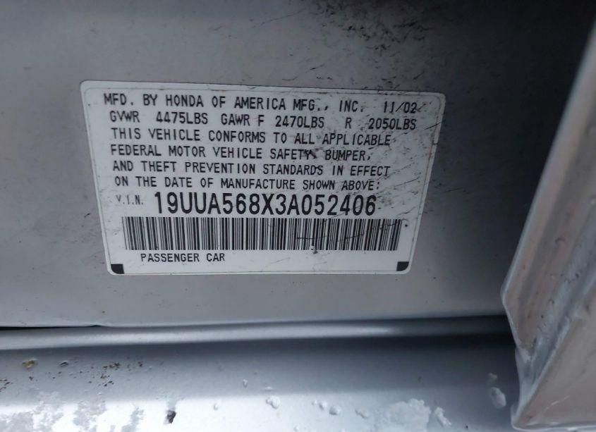 Photo 9 of 2003 Acura Tl 3.2 TYPE S (VIN 19UUA568X3A052406)