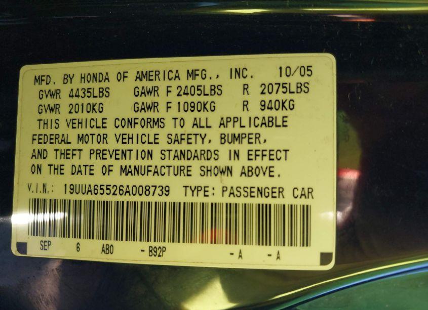 Photo 9 of 2006 Acura Tl (VIN 19UUA65526A008739)