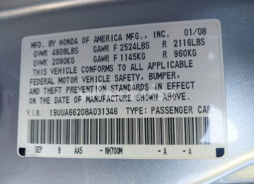 Photo 9 of 2008 Acura Tl 3.2 (VIN 19UUA66208A031346)