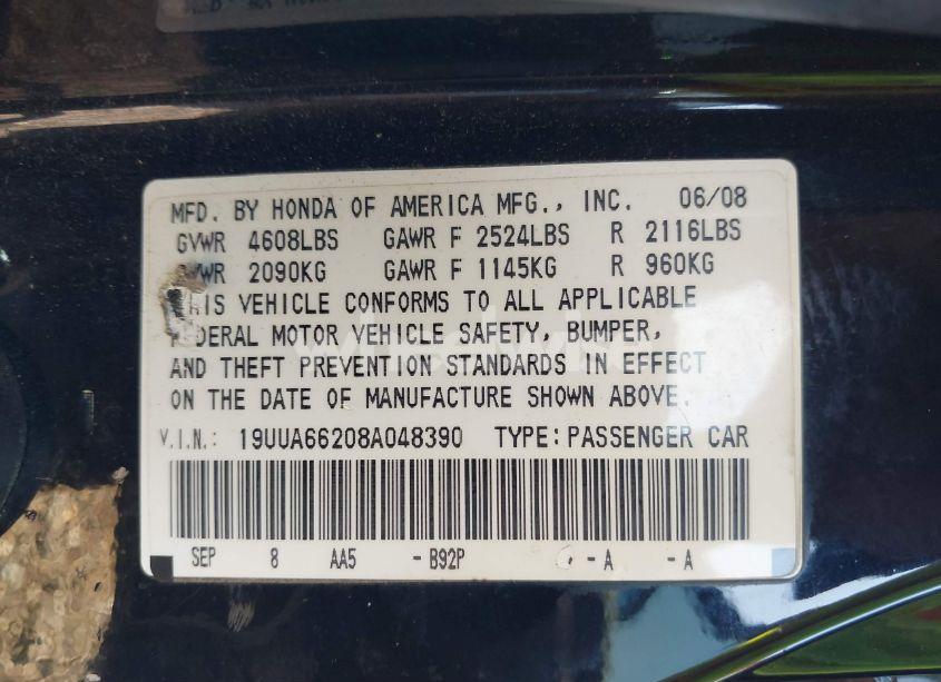 Photo 9 of 2008 Acura Tl 3.2 (VIN 19UUA66208A048390)