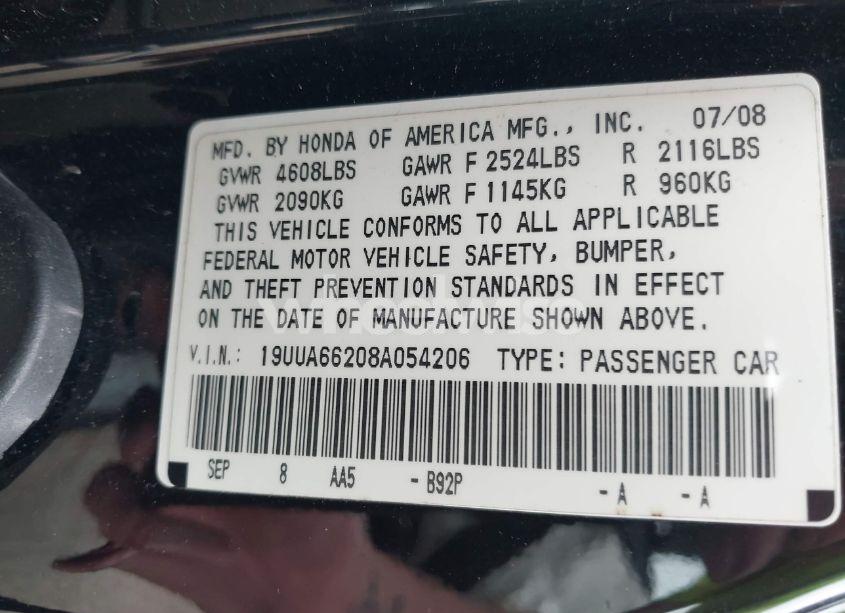 Photo 9 of 2008 Acura Tl 3.2 (VIN 19UUA66208A054206)