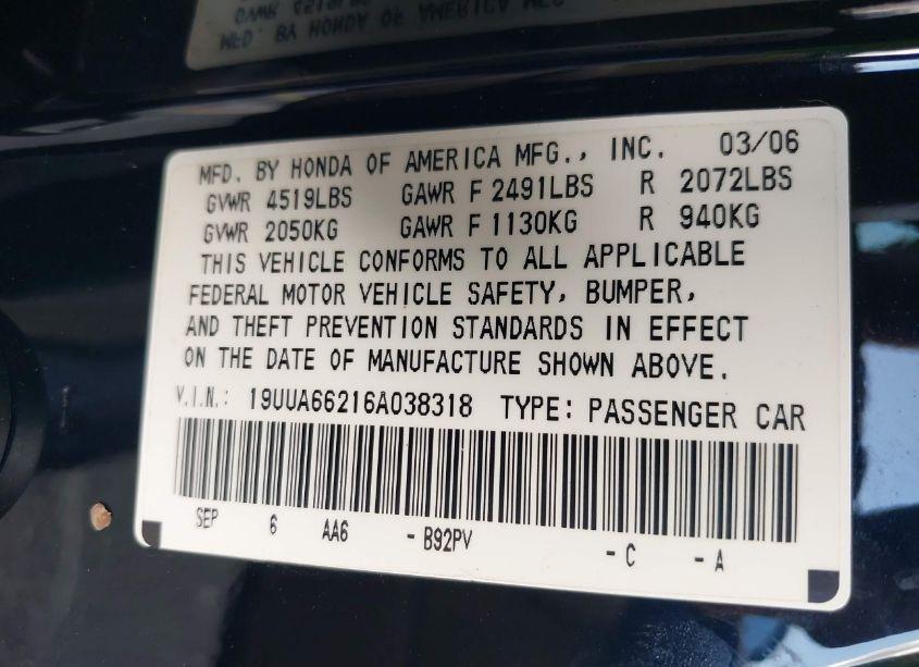 Photo 9 of 2006 Acura Tl (VIN 19UUA66216A038318)