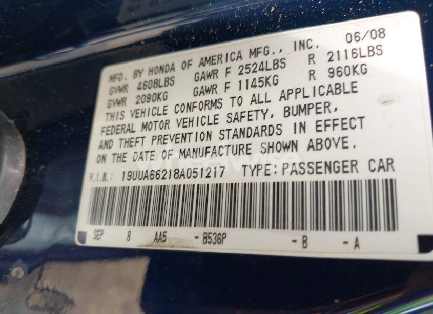 Photo 9 of 2008 Acura Tl 3.2 (VIN 19UUA66218A051217)