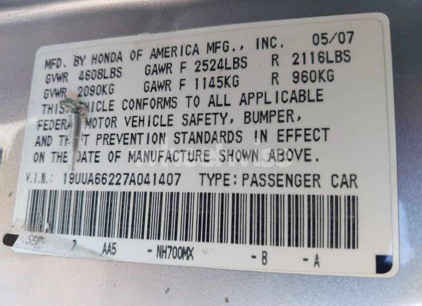 Photo 9 of 2007 Acura Tl 3.2 (VIN 19UUA66227A041407)