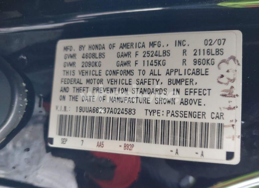 Photo 9 of 2007 Acura Tl 3.2 (VIN 19UUA66237A024583)