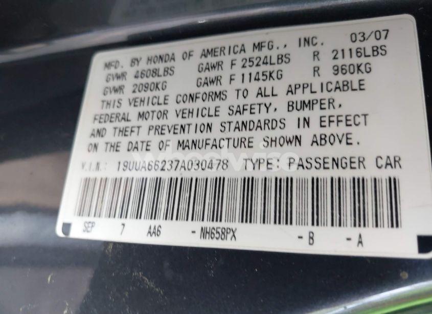 Photo 9 of 2007 Acura Tl 3.2 (VIN 19UUA66237A030478)