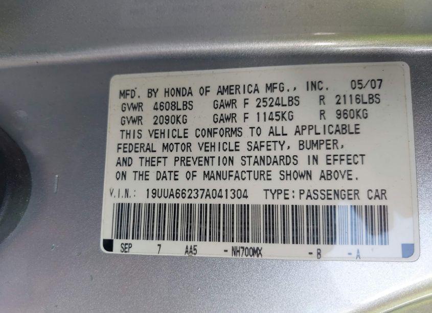 Photo 9 of 2007 Acura Tl 3.2 (VIN 19UUA66237A041304)
