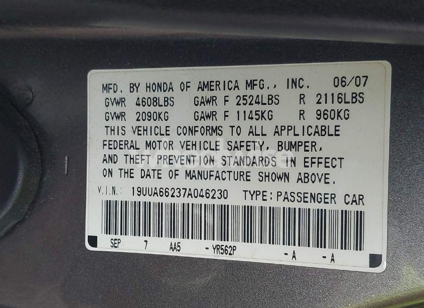 Photo 9 of 2007 Acura Tl 3.2 (VIN 19UUA66237A046230)