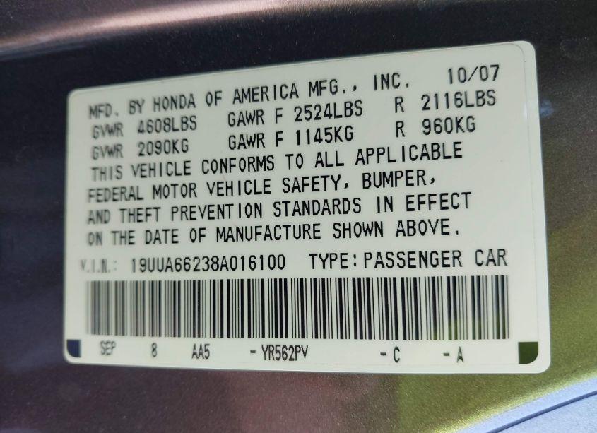 Photo 9 of 2008 Acura Tl 3.2 (VIN 19UUA66238A016100)