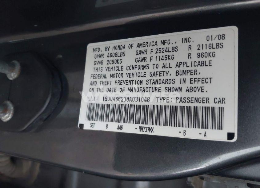 Photo 9 of 2008 Acura Tl 3.2 (VIN 19UUA66238A031048)