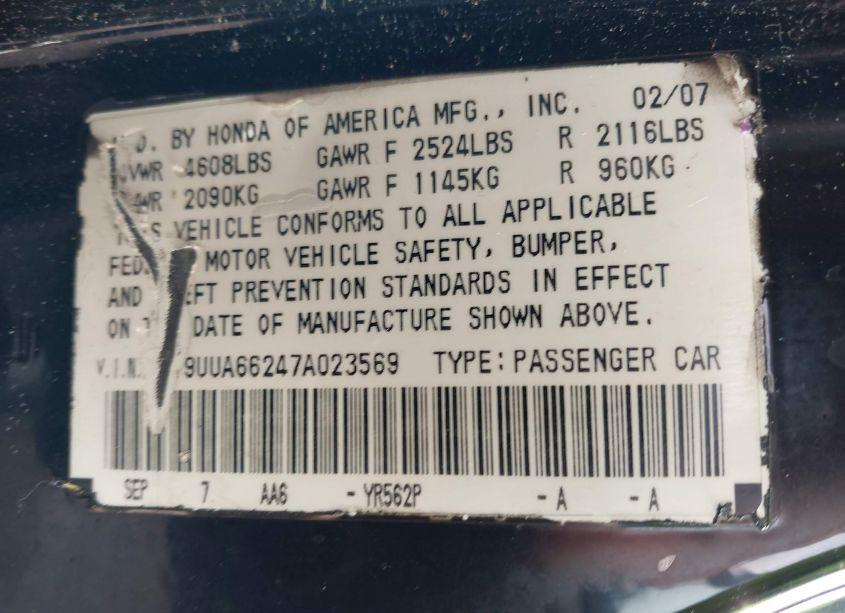 Photo 9 of 2007 Acura Tl 3.2 (VIN 19UUA66247A023569)