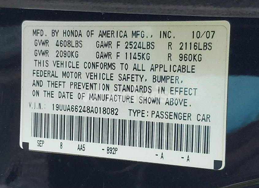 Photo 9 of 2008 Acura Tl 3.2 (VIN 19UUA66248A018082)