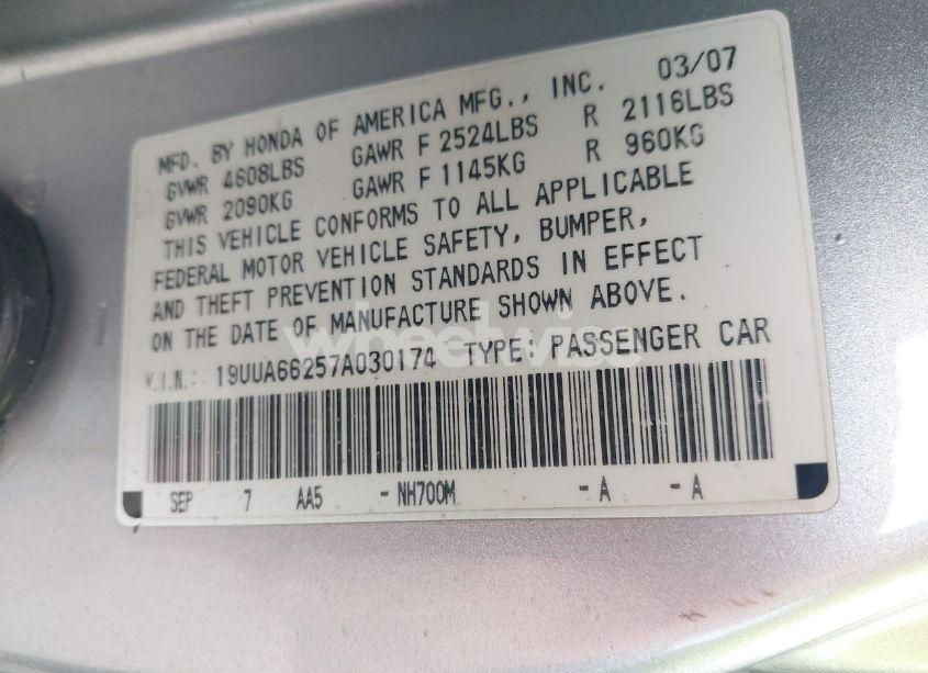 Photo 9 of 2007 Acura Tl 3.2 (VIN 19UUA66257A030174)