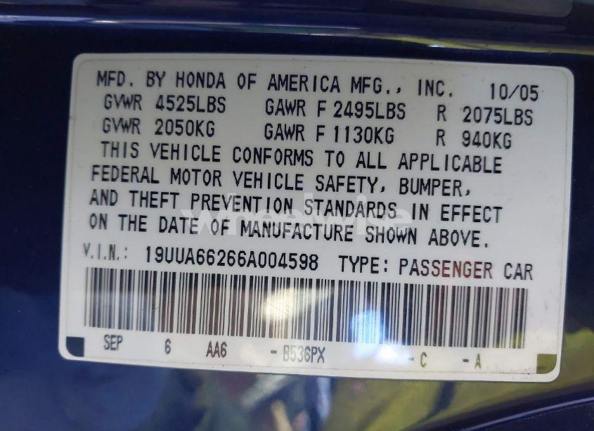 Photo 9 of 2006 Acura Tl (VIN 19UUA66266A004598)