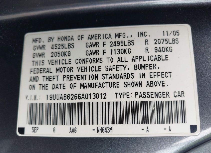 Photo 9 of 2006 Acura Tl (VIN 19UUA66266A013012)
