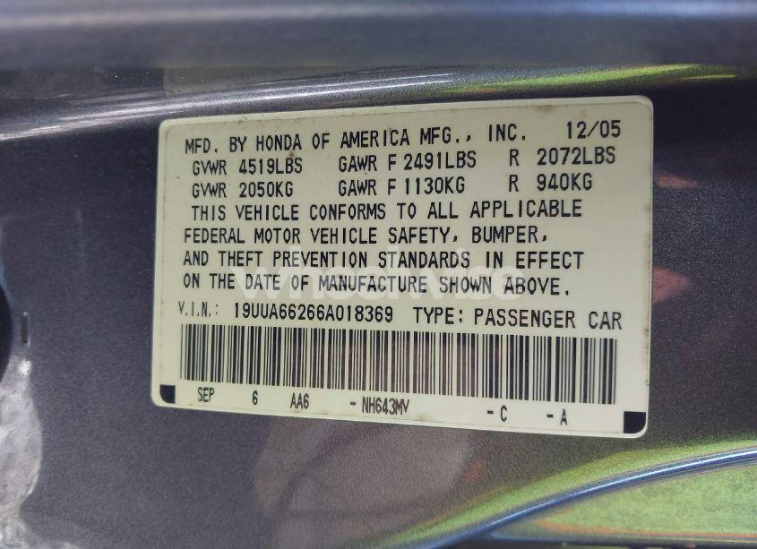 Photo 9 of 2006 Acura Tl (VIN 19UUA66266A018369)