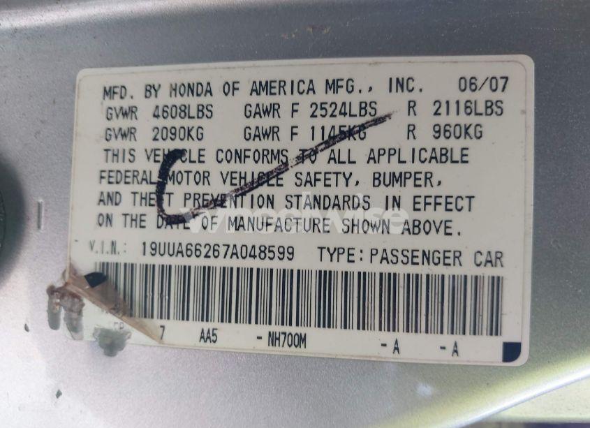 Photo 9 of 2007 Acura Tl 3.2 (VIN 19UUA66267A048599)