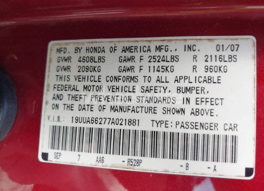 Photo 9 of 2007 Acura Tl 3.2 (VIN 19UUA66277A021881)