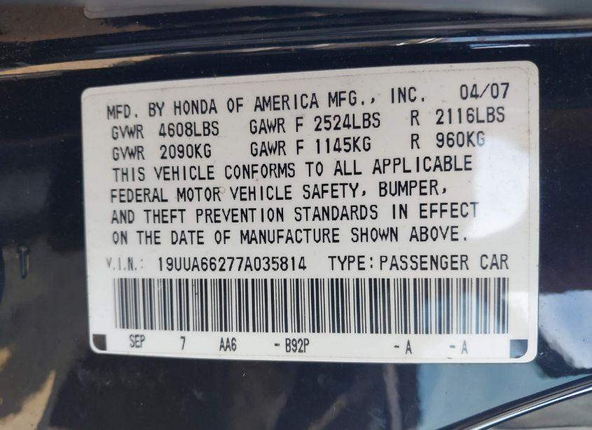 Photo 9 of 2007 Acura Tl 3.2 (VIN 19UUA66277A035814)