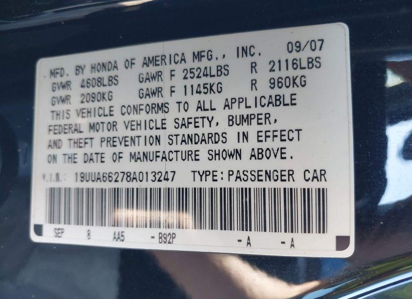 Photo 9 of 2008 Acura Tl 3.2 (VIN 19UUA66278A013247)