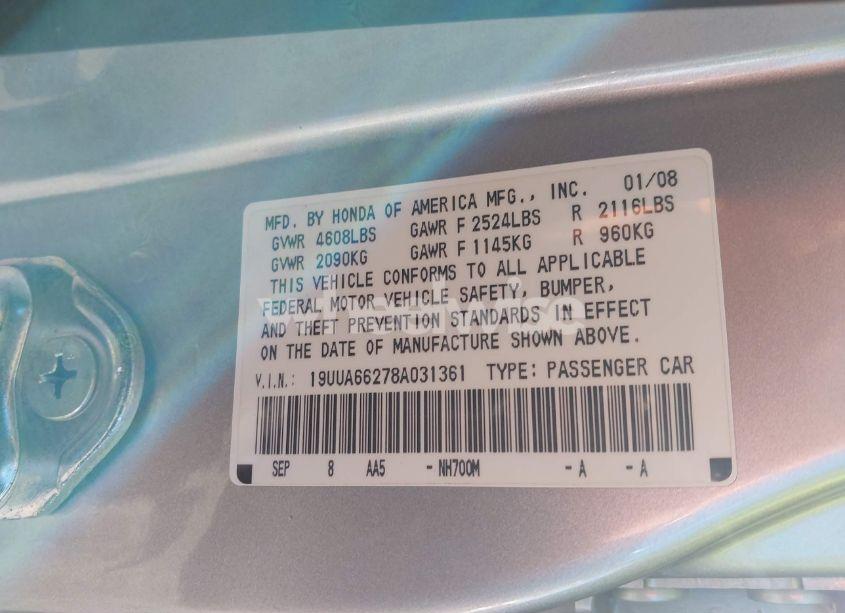 Photo 9 of 2008 Acura Tl 3.2 (VIN 19UUA66278A031361)