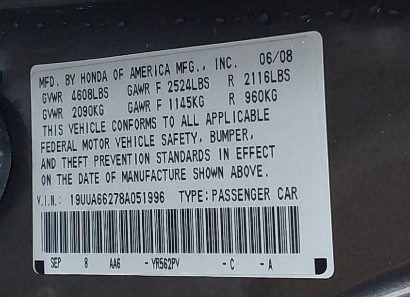 Photo 9 of 2008 Acura Tl 3.2 (VIN 19UUA66278A051996)