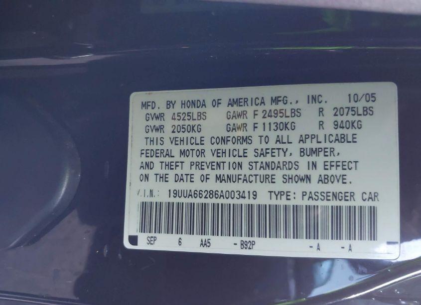Photo 9 of 2006 Acura Tl (VIN 19UUA66286A003419)