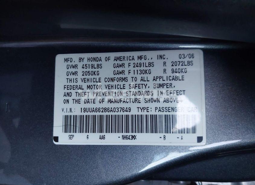 Photo 9 of 2006 Acura Tl (VIN 19UUA66286A037649)
