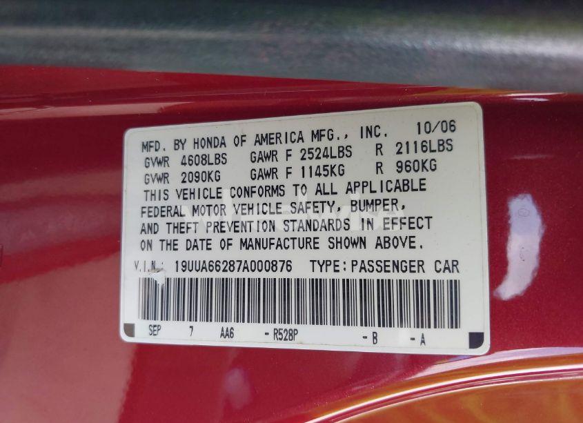 Photo 9 of 2007 Acura Tl 3.2 (VIN 19UUA66287A000876)