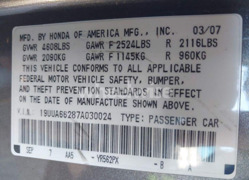Photo 9 of 2007 Acura Tl 3.2 (VIN 19UUA66287A030024)