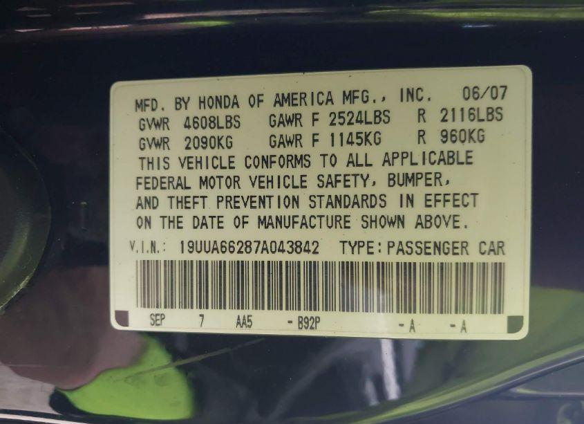 Photo 9 of 2007 Acura Tl 3.2 (VIN 19UUA66287A043842)