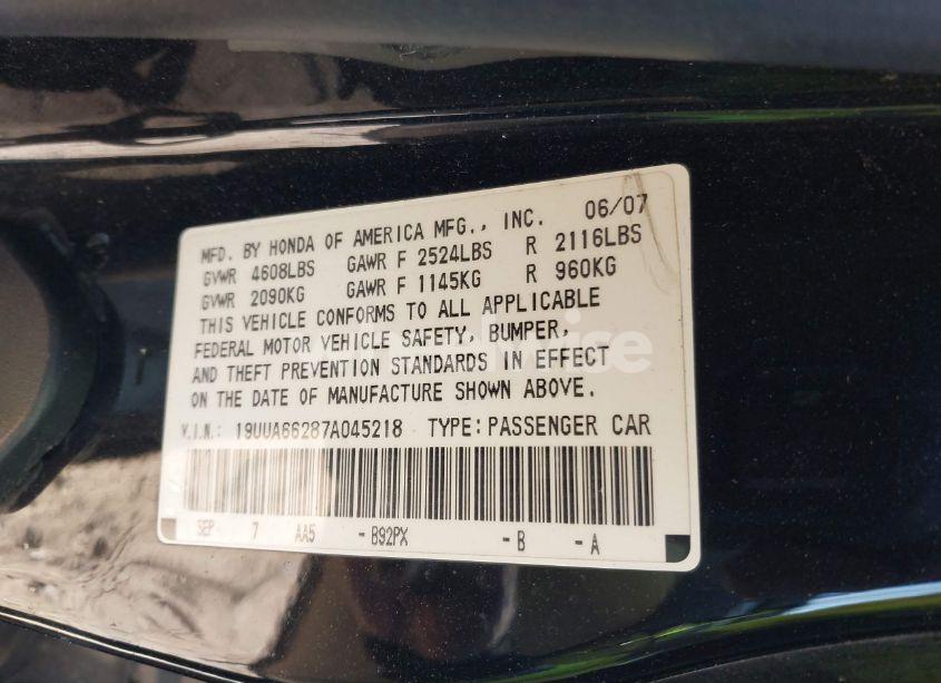 Photo 9 of 2007 Acura Tl 3.2 (VIN 19UUA66287A045218)