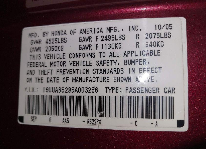 Photo 9 of 2006 Acura Tl (VIN 19UUA66296A003266)