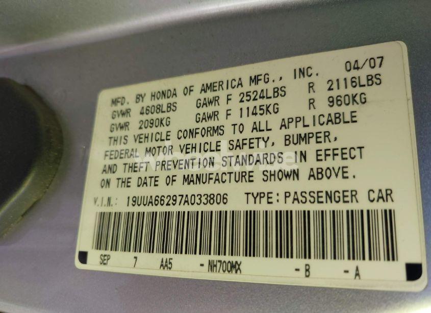 Photo 9 of 2007 Acura Tl 3.2 (VIN 19UUA66297A033806)